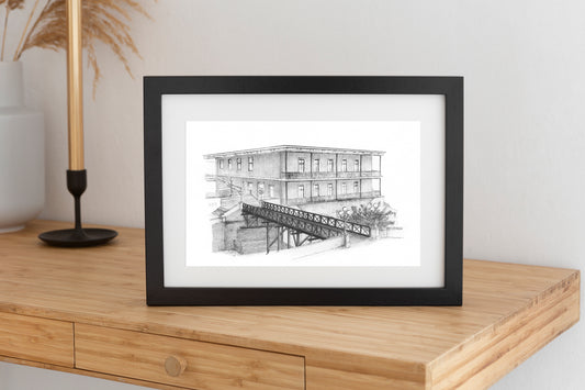 Mockup del Puente de los Suspiros. Imagen digital del dibujo original en técnica mixta: grafito y serigrafía.