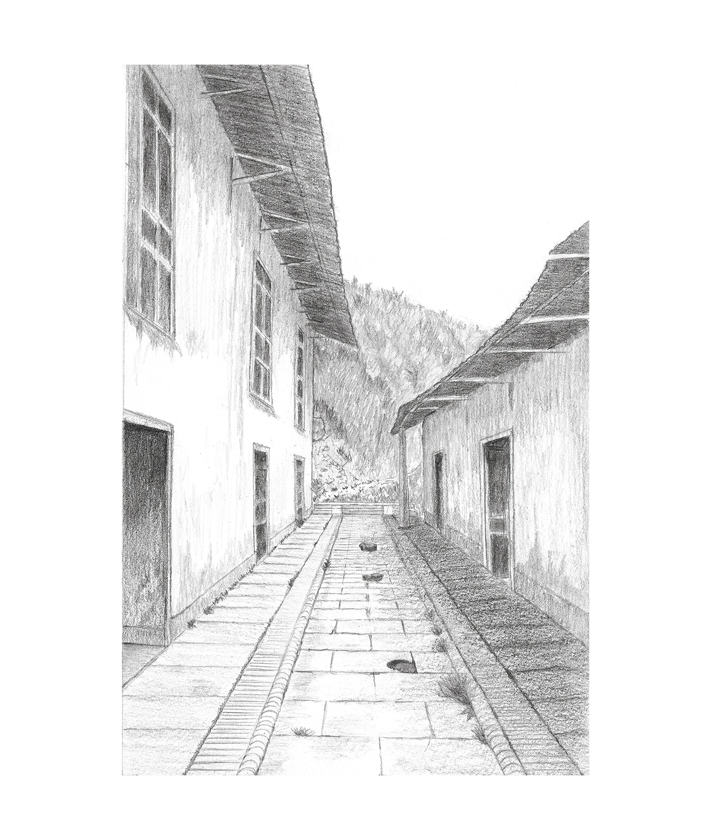 Dibujo arquitectónico de Cajamarca - Perú, digitalizado sobre papel de alta calidad